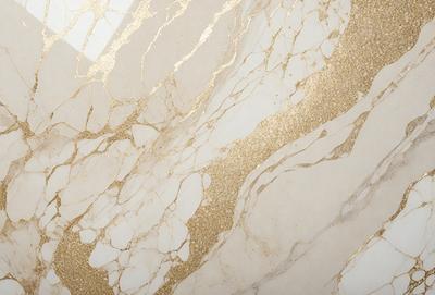 The primary subject of the image is a marble wall with a gold-colored pattern. The setting is a room with a white background. The visual style is a close-up of the marble wall, showcasing the gold pattern. The colors and mood of the image are predominantly white and gold, creating a luxurious and elegant atmosphere.