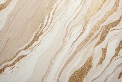 The primary subject of the image is a marble-like surface with a gold-like pattern. The setting is a room with a wall featuring this unique design. The visual style is a combination of a photo and digital art, creating a striking and eye-catching pattern. The colors and mood of the image are predominantly gold and white, giving it a luxurious and elegant appearance.
