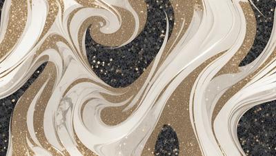 The primary subject of the image is a swirling pattern of gold, black, and white colors. The setting is a wall, and the visual style appears to be a combination of digital art and illustration. The dominant colors are gold, black, and white, creating a sense of elegance and sophistication.
