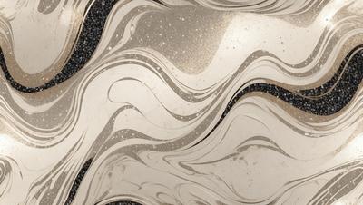 The primary subject of the image is a patterned surface, which appears to be a marble or granite countertop. The setting is a kitchen or bathroom, as the countertop is a common feature in these spaces. The visual style of the image is a combination of photo and digital art, creating a unique and intricate design. The colors and mood of the image are predominantly silver and white, giving it a sleek and modern appearance.