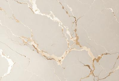 The primary subject of the image is a marble wall with a gold-colored pattern. The setting is a room with a white background. The visual style is a close-up of the marble wall, showcasing its intricate design. The colors and mood of the image are predominantly white and gold, creating a luxurious and elegant atmosphere.