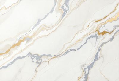 The image features a white marble wall with a gold and white pattern. The wall appears to be a part of a bathroom, as it is a large, white marble slab. The gold and white pattern adds a touch of elegance and sophistication to the bathroom's design.