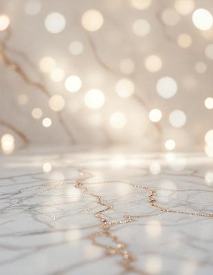 The primary subject of the image is a close-up of a marble surface with a pattern of gold dots. The setting is a white background, which contrasts with the gold dots. The visual style is a combination of a photo and digital art, creating a unique and eye-catching pattern. The colors and mood of the image are predominantly white and gold, giving it a luxurious and elegant appearance.