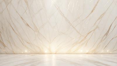 The image features a white marble wall with a patterned texture. The wall appears to be made of marble, giving it a luxurious and elegant appearance. The lighting in the room creates a warm and inviting atmosphere. The overall visual style of the image is a combination of photo and digital art, with the marble wall and patterned texture being the primary subject.