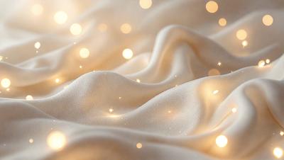 The primary subject of the image is a white sheet with a pattern of yellow dots. The sheet is laid out on a bed, which serves as the setting. The visual style of the image is a close-up of the sheet, showcasing the intricate pattern of yellow dots. The colors and mood of the image are predominantly white and yellow, creating a warm and inviting atmosphere.
