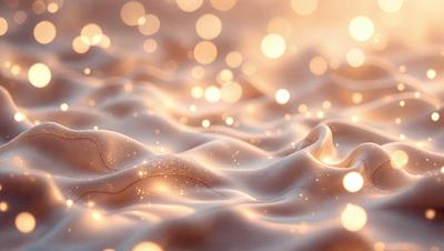 The primary subject of the image is a close-up of a white, shiny, and textured surface. The setting appears to be a room with a wall that has a pattern of lights on it. The visual style of the image is a combination of a photo and digital art, creating a unique and eye-catching effect. The colors and mood of the image are predominantly white and shiny, giving it a clean and bright appearance.