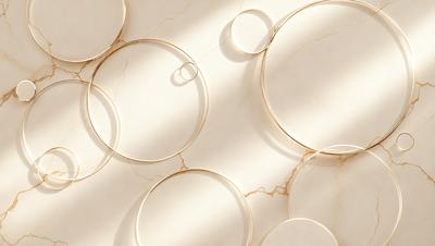 The primary subject of the image is a mirror, which is the main object in the scene. The mirror is placed on a marble surface, creating a sophisticated and elegant atmosphere. The visual style of the image is a combination of photo and digital art, as it appears to be a photograph of a digital artwork. The colors in the image are predominantly gold and white, which contribute to the overall mood of the scene.