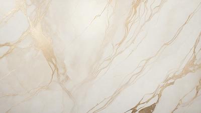 The primary subject of the image is a marble wall with a gold-colored design. The setting is a room with a white background, and the visual style appears to be a combination of a photo and digital art. The colors and mood of the image are predominantly white and gold, creating a luxurious and elegant atmosphere.