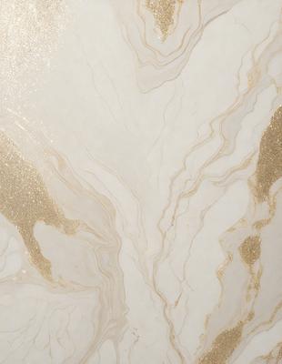 The primary subject of the image is a marble countertop with a gold-like pattern. The setting is a kitchen, and the visual style is a close-up of the marble countertop. The colors and mood of the image are predominantly white and gold, giving it a luxurious and elegant appearance.