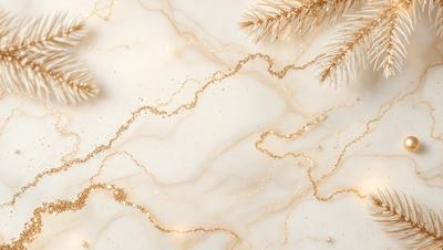 The primary subject of the image is a marble countertop with gold glittering on it. The setting is a kitchen, and the visual style is a close-up of the marble countertop. The colors and mood of the image are warm and elegant, with the gold glittering adding a touch of luxury to the scene.