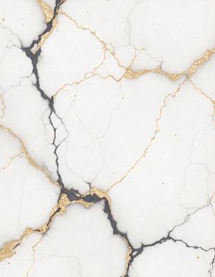 The primary subject of the image is a marble surface with gold accents. The setting is a white marble wall, and the visual style is a close-up of the marble surface. The colors and mood of the image are predominantly white and gold, creating a luxurious and elegant atmosphere.
