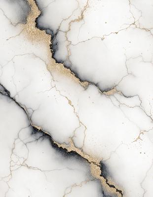 The primary subject of the image is a marble surface with a gold-like pattern. The setting is a white marble wall, and the visual style appears to be a combination of photo and digital art. The dominant colors are white and gold, creating a luxurious and elegant atmosphere.