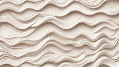 The primary subject of the image is a white, textured wall with a wave-like pattern. The setting is a room with a white color scheme. The visual style is a close-up of the wall, showcasing the intricate design. The colors and mood of the image are predominantly white, giving it a clean and minimalist appearance.