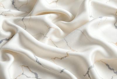 The primary subject of the image is a white fabric with a marbled pattern. The setting is a white background, and the visual style appears to be a photo. The colors and mood of the image are predominantly white, giving it a clean and elegant appearance.