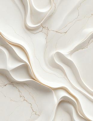 The primary subject of the image is a white marble wall with a pattern of folded paper or a creased sheet of paper. The setting is a room with a white marble surface, which adds to the overall visual style. The colors and mood of the image are predominantly white, giving it a clean and minimalist appearance.