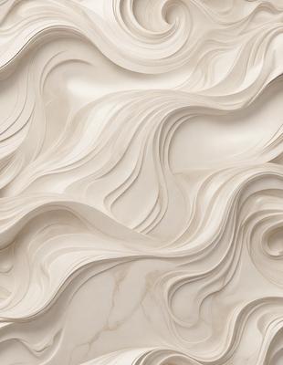 The primary subject of the image is a large, white, marble wall with a unique, flowing design. The setting is a room with a white marble wall, which serves as the background. The visual style is a combination of a photo and digital art, creating a striking and modern appearance. The colors and mood of the image are predominantly white, giving it a clean and elegant feel.
