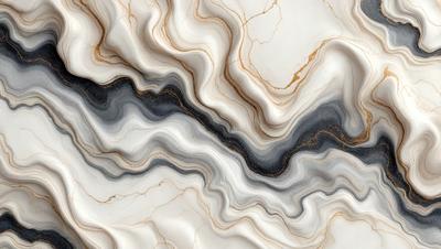 The primary subject of the image is a marble countertop with a unique, swirling pattern. The setting is a kitchen or bathroom, as the countertop is a prominent feature in the scene. The visual style is a close-up of the marble countertop, showcasing its intricate design. The colors and mood of the image are predominantly neutral, with the marble countertop being the main focus and source of visual interest.