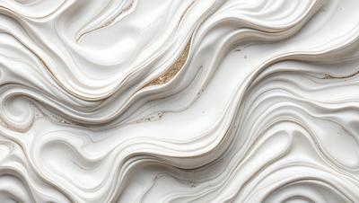 The primary subject of the image is a white marble wall with a pattern of swirls and waves. The setting is a room with a white marble surface, which adds to the overall visual style. The image is a close-up of the marble wall, showcasing the intricate patterns and textures. The colors and mood of the image are predominantly white, giving it a clean and elegant appearance.