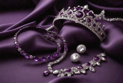 The primary subject of the image is a purple crown with a purple veil. The crown is adorned with purple and white jewels, giving it a luxurious and elegant appearance. The setting is a purple background, which complements the crown and veil, creating a visually appealing scene. The visual style of the image is a close-up, allowing the viewer to appreciate the intricate details of the crown and veil. The colors and mood of the image are predominantly pur
