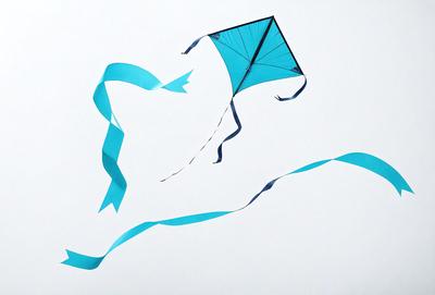 The primary subject of the image is a blue kite, which is depicted in a white background. The kite is in the shape of a bird, and it appears to be flying in the sky. The visual style of the image is a combination of digital art and illustration, creating a unique and artistic representation of the kite. The colors and mood of the image are predominantly blue and white, giving it a calm and serene atmosphere.
