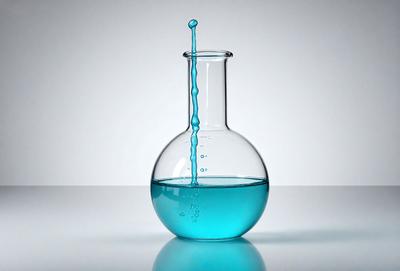 The primary subject of the image is a blue glass beaker filled with blue liquid. The beaker is placed on a white surface, which serves as the background. The visual style of the image is a photo, capturing the details of the beaker and its contents. The dominant colors in the image are blue, which is both the color of the beaker and the liquid inside, creating a calm and soothing atmosphere.