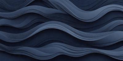 The primary subject of the image is a large, blue, curved wave. The setting is a dark blue background, which creates a dramatic contrast with the wave. The visual style is a combination of a photo and digital art, as the wave appears to be a digital creation. The colors and mood of the image are predominantly dark and moody, with the blue wave being the main focal point.