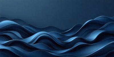 The primary subject of the image is a blue ocean with waves. The setting is a dark blue background, which creates a dramatic and moody atmosphere. The visual style is a digital art or illustration, as the waves are depicted in a detailed and artistic manner. The dominant colors are blue and black, with the blue ocean waves and the dark blue background creating a sense of depth and tranquility.
