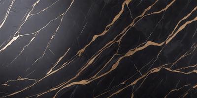 The primary subject of the image is a close-up of a marble countertop with a black background. The countertop features a gold and black pattern, giving it a luxurious and elegant appearance. The visual style of the image is a photo, capturing the intricate details of the marble countertop. The colors and mood of the image are predominantly black and gold, creating a sophisticated and timeless atmosphere.