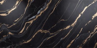 The primary subject of the image is a marble countertop with a gold-colored pattern. The setting is a kitchen, and the visual style is a close-up of the marble countertop. The colors and mood of the image are predominantly black and gold, giving it a luxurious and elegant appearance.