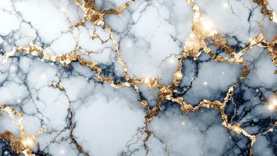 The primary subject of the image is a marble wall with gold accents. The setting is a room with a white marble surface, and the visual style is a close-up of the marble wall. The colors and mood of the image are predominantly white and gold, creating a luxurious and elegant atmosphere.