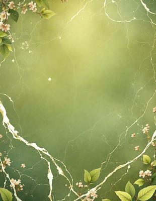 The primary subject of the image is a green wall with a pattern of white flowers. The setting is a room with a green background, and the visual style is a combination of a photo and digital art. The dominant colors are green and white, creating a calm and serene atmosphere.