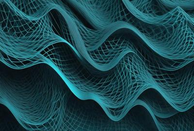 The primary subject of the image is a blue, wavy, and swirling pattern. The setting is a blue background, and the visual style appears to be a digital art or illustration. The dominant colors are blue and purple, creating a calm and soothing atmosphere.
