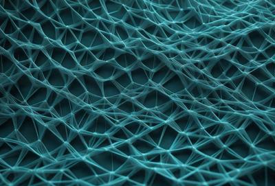 The image features a blue surface with a pattern of white, wavy lines. The primary subject is the blue surface, which appears to be a textured material or a piece of artwork. The setting is a close-up view of the blue surface, showcasing the intricate pattern of the white lines. The visual style is a combination of artistic and digital elements, creating a unique and captivating image. The colors and mood of the image are predominantly blue and white, with a sense of depth and complexity in