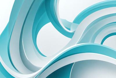 The primary subject of the image is a large, curved, and swirling blue structure. The setting is a white background, which contrasts with the blue structure. The visual style appears to be a combination of digital art and illustration, creating a unique and eye-catching design. The dominant colors are blue and white, giving the image a sense of depth and movement.