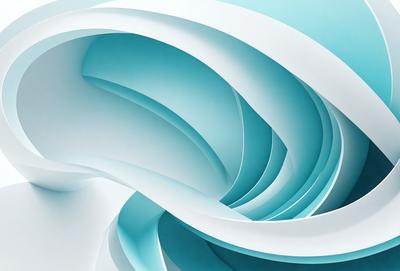 The primary subject of the image is a large, curved, and spiraling sheet of white paper. The paper appears to be folded or curled, creating a visually striking and dynamic composition. The setting is a white background, which further emphasizes the paper's shape and texture. The visual style is a combination of photo and digital art, as the paper's shape and texture are captured in a realistic manner while the overall composition is artistic and creative. The colors and mood of the image are predominantly