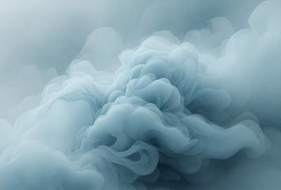 The primary subject of the image is a cloudy sky, with a blue background. The visual style appears to be a digital art or illustration, as the cloud formation is intricate and detailed. The colors and mood of the image are predominantly blue, creating a calm and serene atmosphere.