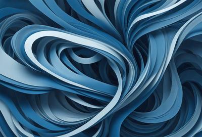 The primary subject of the image is a blue and white swirling pattern, which appears to be a digital art or illustration. The setting is a blue background, and the visual style is a combination of digital art and illustration. The colors and mood of the image are predominantly blue and white, creating a sense of calmness and tranquility.