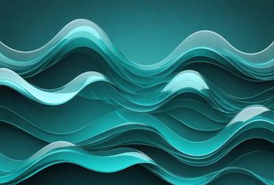 The primary subject of the image is a blue wave pattern, which is a digital artwork. The setting is a blue background, and the visual style is digital art. The dominant colors are blue and turquoise, creating a calm and serene atmosphere.