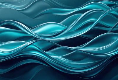 The primary subject of the image is a blue ocean with waves. The setting is the ocean, and the visual style is digital art. The dominant colors are blue and white, creating a serene and calming atmosphere.