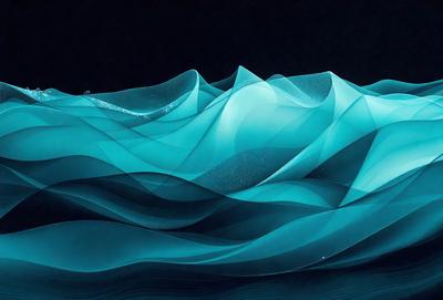 The primary subject of the image is a blue ocean with waves. The setting is a dark blue background, which creates a contrast with the waves. The visual style is a digital art or illustration, as the waves are depicted in a creative and artistic manner. The colors and mood of the image are predominantly dark blue and serene, giving the impression of a calm and peaceful ocean scene.