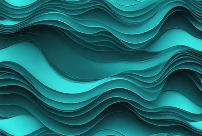The primary subject of the image is a large, blue, textured wall. The setting is a room with a blue-green color scheme. The visual style is a combination of a photo and digital art, creating a unique and intricate design. The dominant colors are blue and green, giving the wall a calming and soothing atmosphere.