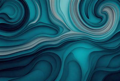 The primary subject of the image is a blue and white ocean scene. The setting is a large body of water with waves and swirls, creating a dynamic and visually appealing environment. The visual style of the image is a combination of digital art and illustration, giving it a unique and artistic appearance. The dominant colors in the scene are blue and white, which contribute to a calming and serene atmosphere.