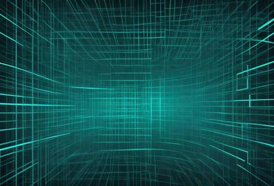 The primary subject of the image is a green, geometric pattern. The setting is a dark, enclosed space with a backdrop of a similar pattern. The visual style is a combination of digital art and illustration, creating a unique and intricate design. The dominant colors are green and black, giving the image a modern and sophisticated appearance.