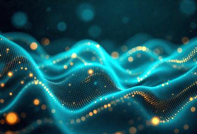 The primary subject of the image is a blue and yellow wave pattern, which appears to be a digital art or illustration. The setting is a dark background, which contrasts with the bright colors of the wave pattern. The visual style suggests that the image is a creative and artistic representation of a wave, rather than a photo or a real-life scene. The dominant colors are blue and yellow, creating a vibrant and lively atmosphere.
