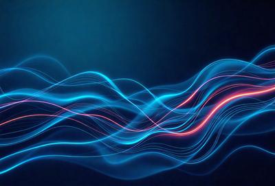 The primary subject of the image is a blue and red wave pattern. The setting is a dark background, which creates a contrast with the vibrant colors of the wave pattern. The visual style is a digital art or illustration, as the wave pattern appears to be a digital creation. The dominant colors are blue and red, creating a lively and energetic atmosphere.