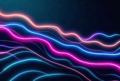 The primary subject of the image is a series of brightly colored, swirling lines that create a visually striking pattern. The setting is a dark background, which contrasts with the vibrant colors of the lines. The visual style appears to be a combination of digital art and illustration, as the lines are both intricate and fluid. The dominant colors are pink, blue, and purple, creating a lively and energetic atmosphere.