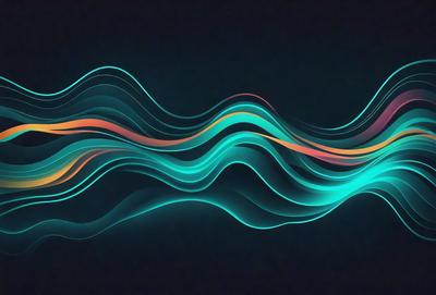 The primary subject of the image is a wave, which is the main object, scene, or focus of the image. The wave is depicted in a digital art style, with a blue and green color scheme that gives it a calming and serene atmosphere. The setting or background of the image is a dark background, which contrasts with the wave, making it stand out.