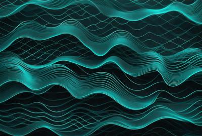 The primary subject of the image is a blue and green patterned wallpaper. The setting is a wall with the patterned wallpaper covering it. The visual style is a digital art or illustration, creating a unique and eye-catching design. The dominant colors are blue and green, giving the wallpaper a calming and soothing atmosphere.
