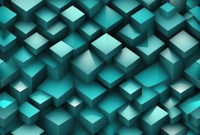 The primary subject of the image is a blue and white patterned background featuring a large number of square-shaped blocks. The setting is a blue and white color scheme, which gives the image a clean and modern appearance. The visual style is a combination of digital art and illustration, creating a unique and eye-catching design. The colors and mood of the image are predominantly blue and white, with a touch of green, giving it a calm and soothing atmosphere.