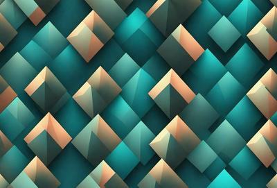 The primary subject of the image is a blue and yellow geometric pattern. The setting is a blue and green background, which creates a visually appealing contrast with the pattern. The visual style is a combination of digital art and illustration, giving the image a modern and artistic appearance. The dominant colors are blue and yellow, which evoke a sense of energy and vibrancy.